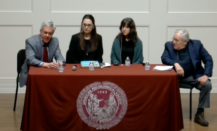 Jeffrey Baker, Erica Kimmberling, Elena Conis, and Robert Hauser answering questions at the Trust in Science-Vaccines event, held at the APS on January 29, 2019