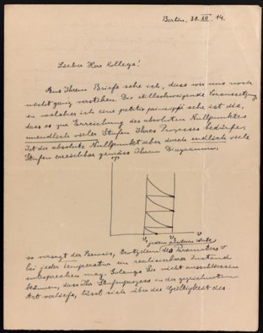 Albert Einstein, Holograph letter to Michael Polanyi, 30 December 1914