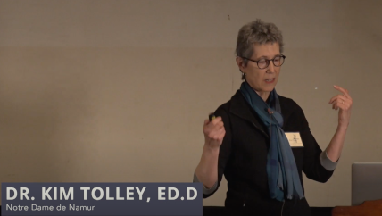 Kim Tolley speaking at the Rewriting the Story of Girls' Education in Stem event, held at the Wagner Free Institute of Science on March 7, 2019