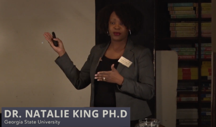 Natalie King speaking at the Rewriting the Story of Girls' Education in Stem event, held at the Wagner Free Institute of Science on March 7, 2019