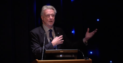 Roger Launius speaking at the Why Go to the Moon event, held at the Adler Planetarium on July 19, 2019